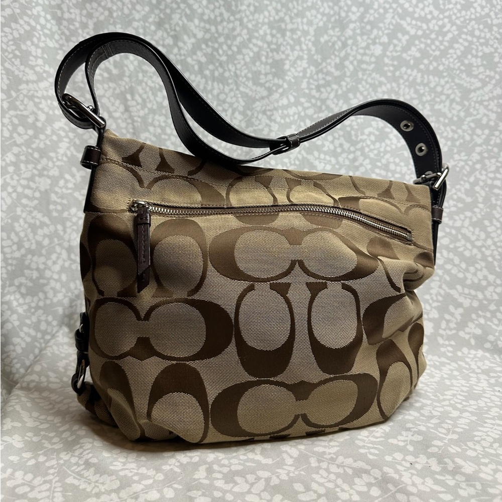 Coach Brown Signature Canvas Purse Handbag Shoulder Bag No. F1281-F15067